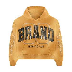 Ensemble de survêtement évasé unisexe personnalisé de haute qualité, délavé à l'acide, avec motif sérigraphié et strass, pour l'hiver - Product Image 4