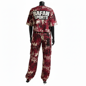 Conjunto de Camiseta y Pantalón de Jersey Transpirable de Algodón y Poliéster GSM de Lujo para Mujer, Color Granate y Negro, con Estampado Personalizado - Product Image 2