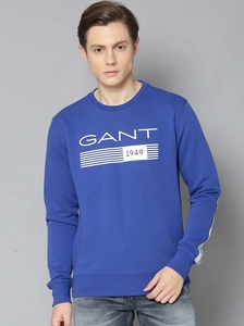 Sudadera Azul para Hombre, Cuello Redondo, Corte Regular, Logotipo Estampado, Informal, Tejido de Punto, 100% Algodón, Otoño - Product Image 3