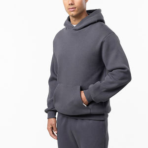 Ensemble de survêtement décontracté personnalisé pour homme, 2 pièces, coupe ample, automne, sweat à capuche et pantalon de jogging, épais, oversize, uni, polyester/coton, respirant - Product Image 2