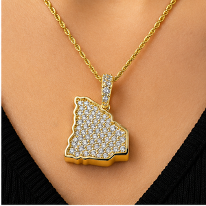 Collar personalizado de oro macizo de 14K estilo hip hop con mapa de Carolina del Sur con diamantes naturales y colgantes finos. - Product Image 2