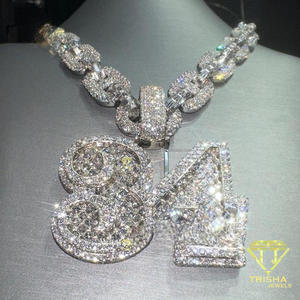 Trendy Iced Out Numeric Pendant <b>Necklace</b> With Heavy Cuban Link <b>Chain</b> Moissanite Hip Hop Jewelry For Men - Product Image 5