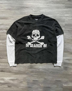 Camiseta personalizada con hombros caídos, camiseta gráfica cuadrada, 320 GSM, algodón, serigrafía, térmica, doble manga larga, camisetas recortadas para hombres - Product Image 2