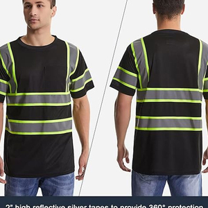 Camisa de Seguridad Reflectante Negra para Hombre, Manga Corta, Secado Rápido, Transpirable, Poliéster, Estilo Ropa de Trabajo de Verano - Product Image 1