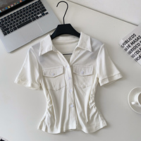 Blusas Elegantes de Verano para Mujer, Manga Corta, Cuello Camisero, Camisas Sólidas, Tops Elegantes para Dama, Ropa al por Mayor