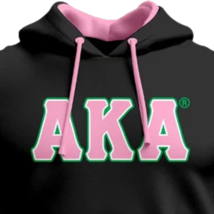 Sweat à capuche en chenille noir AKA Sorority Inc pour femme, avec lettres grecques brodées, capuche en satin, qualité supérieure, pull décontracté - Product Image 3