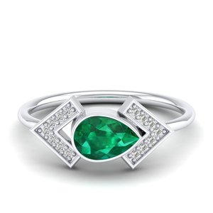 Anillo de Moissanita y Esmeralda con Certificación GRA de Alta Calidad REYES, Elegante Anillo de Compromiso de Oro Blanco de 14K, Joyería de Regalo para Ella - Product Image 1