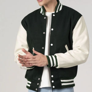 Chaqueta Varsity Acolchada con Bloques de Color para Hombre, Cortavientos, con Capucha, de Lona, con Logotipo Frontal, Exterior de Cuero, Chaqueta Varsity de Diseñador - Product Image 1