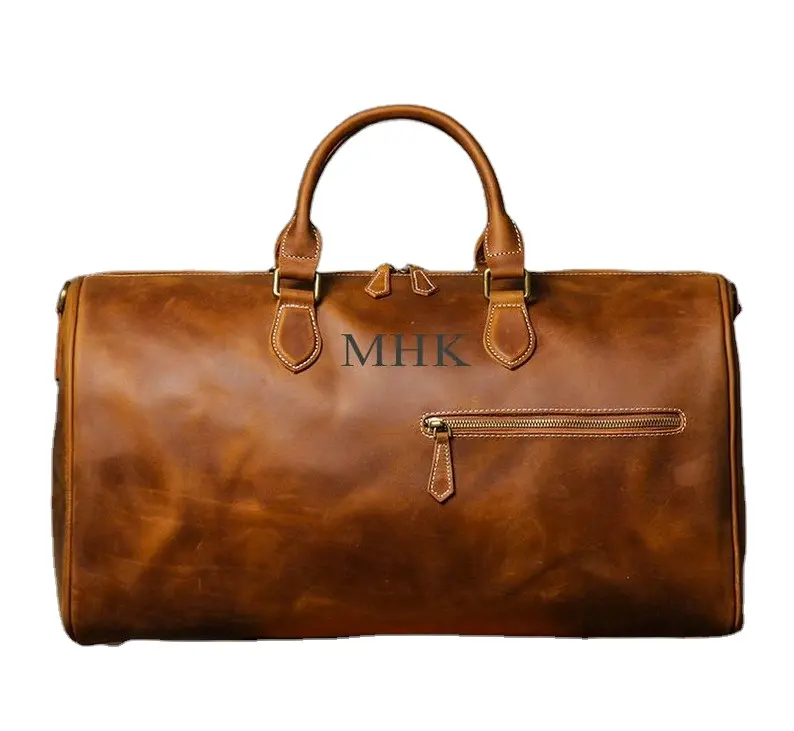 Personalized Mens Leather Duffle Bag Full Grain Leather Groomsmen Gift Large Travel Bag
