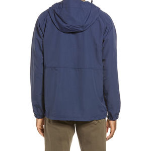 Men's Hooded Color Blocked Windproof Puffer <b>Jacket</b> Zipper Closure Casual Outerwear <b>Navy</b> <b>Blue</b> Polyester Autumn Wear - Product Image 3