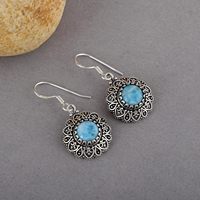 Parure de bijoux vintage en argent sterling 925 et larimar, comprenant collier, boucles d'oreilles, bague et bracelet, avec sertissage clos floral de créateur, pour usage quotidien