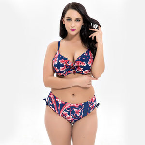 Women's Floral Print Bikini Set <b>Crossed</b> Halter <b>Top</b> High Waist Bottom Plus Size Stretch Swimwear - Product Image 3