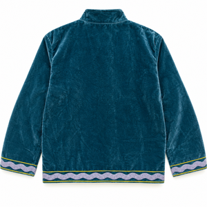 Blouson bomber en velours bleu turquoise brodé à la main pour femme, vêtement de mode hivernal - Product Image 6