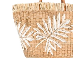 White Palm Leaf Seagrass Handbags Braided Handle Woven <b>Straw</b> Tote <b>Bag</b> Fashion Women <b>Summer</b> Beach Purse OEM ODM - Product Image 4