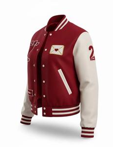 Veste Letterman personnalisée avec nom, manteau bomber rouge et blanc - Product Image 3