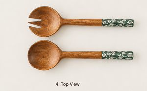 Wooden <b>Salad</b> Server and Spoon Enamel Printed Handle Serving Utensil Set for Dinner Table - Product Image 4