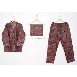 Ensemble de pyjama pour femmes à manches longues, imprimé numérique floral, 100% coton pur, taille élastique douce, décontracté, luxueux, printemps été - Product Image 1