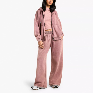 Conjunto Deportivo de 2 Piezas para Mujer, Transpirable, Moderno, con Logotipo Personalizado, Lavado Ácido, Sudadera con Cierre y Pantalones Jogger - Product Image 4