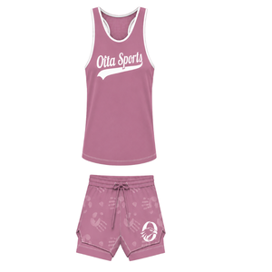 Dusty Rose White <b>Swim</b> Set Sleeveless Racerback Tank <b>Top</b> with Matching Shorts Lightweight Quick Dry Training Performance Swimwear - Product Image 1