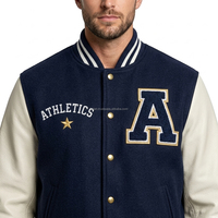 Veste universitaire en laine pour homme avec manches en cuir véritable de qualité supérieure, col montant, broderie, style décontracté, hiver, service OEM