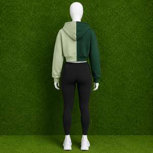 Sudadera corta con cremallera de dos tonos y bloques de color personalizada al por mayor para mujer, de forro polar, para gimnasio, ropa deportiva, estilo urbano, con patchwork - Product Image 5