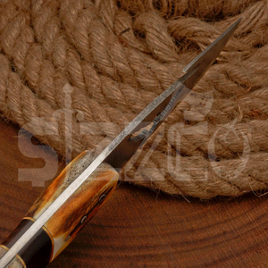 มีดล่าสัตว์เหล็กดามัสกัสแบบ OEM พร้อมด้ามเขาสัตว์  ใบมีดคงที่ สำหรับตั้งแคมป์ กิจกรรมกลางแจ้ง และพกพาประจำวัน พร้อมปลอกหนัง - Product Image 5