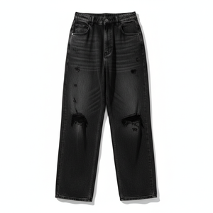 Vaqueros de mezclilla para hombre, personalizados, de corte holgado y pierna recta, lavados a la piedra, estilo vintage, largos, transpirables para verano y otoño - Product Image 1