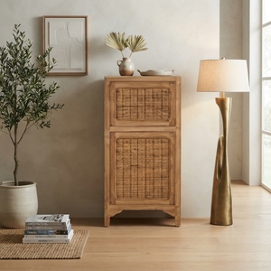 Handcrafted solid wood rattan drawer cabinet standing storage dresser woven mesh door accent organizer <b>side</b> <b>table</b> furniture item - Product Image 3