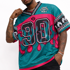 Maillot de football américain unisexe en maille respirante, style streetwear oversize, motif flamme rétro, tenue de sport pour équipe, vente en gros OEM - Product Image 5