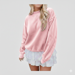 Sudadera de punto de manga larga oversize para mujer con cuello simulado, de alta demanda, 2026, personalizada, de alta calidad, corte relajado - Product Image 3