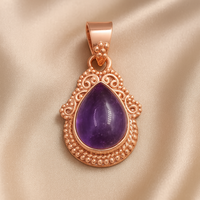 Pendentif en améthyste violette naturelle en forme de goutte d'eau, en argent sterling 925, avec filigrane, serti clos, or rose et or jaune