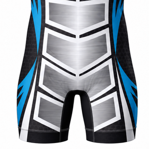 Combinaison de lutte sublimée noire et bleue pour hommes, sans manches, uniforme sportif en polyester, vêtements de lutte pour la compétition - Product Image 6