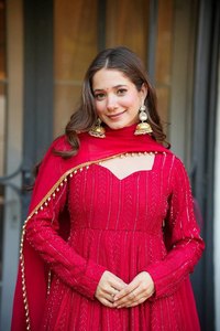 <b>Red</b> <b>Silk</b> Salwar Kameez Traditional Wear for Women Floor-Length Loose Fit Wedding Party Dress Indian Pakistani Ethnic Clothing - Product Image 2