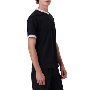 T-shirt en coton épais pour homme, haute qualité, design de logo personnalisé, t-shirt oversize à épaules tombantes, col rond côtelé pour homme - Product Image 4