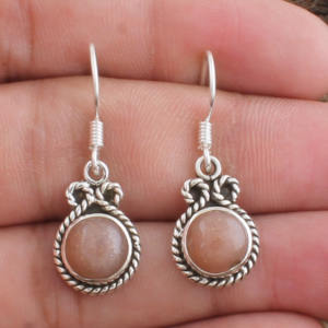 Pendientes de Plata de Ley 925 con Piedra Lunar de Melocotón Natural al por Mayor, Pendientes Colgantes de Gema para Mujer, Fabricante de Joyería Fina - Product Image 4