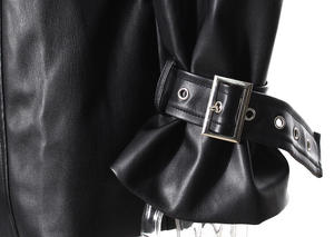 Chaqueta de Cuero Sintético PU con Bloques de Color para Mujer, Estilo Urbano, Chaqueta de Motociclista con Parches, para Otoño/Invierno - Product Image 6