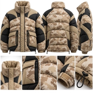 <b>Mens</b> Desert <b>Camo</b> Puffer Jacket Quilted Winter <b>Coat</b> Beige Brown Insulated Full Zip Utility Pocket Outdoor Fashion Jacket - Product Image 4