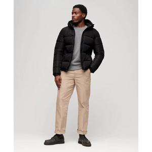 Chaqueta Acolchada Negra con Capucha para Hombre, Cierre Frontal con Cremallera, Color Sólido, Resistente al Viento, Relleno de Poliéster, para Otoño - Product Image 2