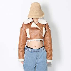 Chaqueta vaquera transpirable de piel sintética para mujer, de manga larga, con patchwork y forro de borrego. - Product Image 4