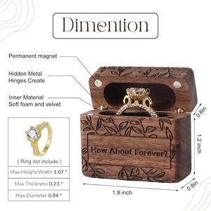 Boîte à alliances en bois de noyer personnalisable, porte-alliances pour cérémonie de mariage, cadeau pour anniversaires et anniversaires de mariage - Product Image 5