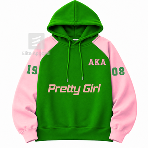 Custom Alpha Kapa Alpha sorority <b>Hoodie</b> embroidered logo on front green and <b>pink</b> color short sleeve cotton for female - Product Image 1
