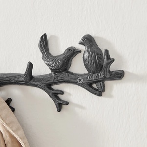 Matte Black Birds on Branch Coat Rack Wall Mounted Decorative Multi-Hook Hanger Rustic Cast Iron Style <b>Key</b> and Hat Holder Decor - Product Image 2