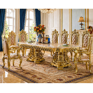 Juego de Comedor King Tapizado con Acabado Dorado Inspirado en Palacios, Estilo Americano, Muebles de Comedor Tallados de Alta Gama a Precio de Fábrica en el Reino Unido - Product Image 1