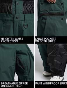 Pantalones de Nieve Impermeables Unisex Verde Oscuro con Cintura Elástica y Cierre de Botones para Esquí y Snowboard para Adultos - Product Image 2