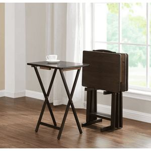 Set di 4 interni in noce pieghevole tavoli ristorante L19 X W15 X H26 pollici con 1 supporto Rack - Product Image 3