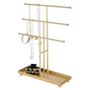 Minimal Tabletop Jewelry Organizer Metal Rack Stand for <b>Earrings</b> Necklace <b>Holder</b> with Tray Base for Stylish Home Storage Setup - Product Image 3