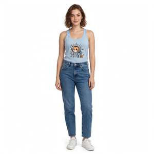 Breathable Regular Length Women's <b>Purple</b> Cartoon Sloth Print Scoop Neck Casual Style Knitted <b>Tank</b> <b>Top</b> From Bangladesh - Product Image 5