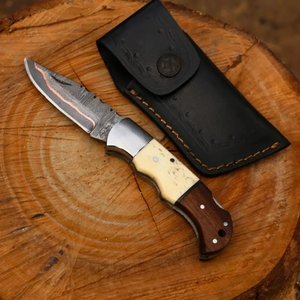 Couteau pliant artisanal LEGACY BLADES en cuivre Damas, lame pointue, manche en bois, fournisseur OEM en gros - Product Image 4