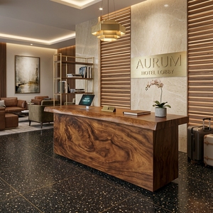 Escritorio Ejecutivo de Madera Sólida con Borde Natural, Mostrador de Recepción Moderno, Mueble de Oficina para Sala de Juntas - Product Image 2