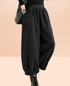 Women's High Waisted Striped <b>Harem</b> Pants Cotton Bamboo Fiber Loose Fit Ankle Length Elastic Waist Casual Autumn <b>Trousers</b> - Product Image 5
